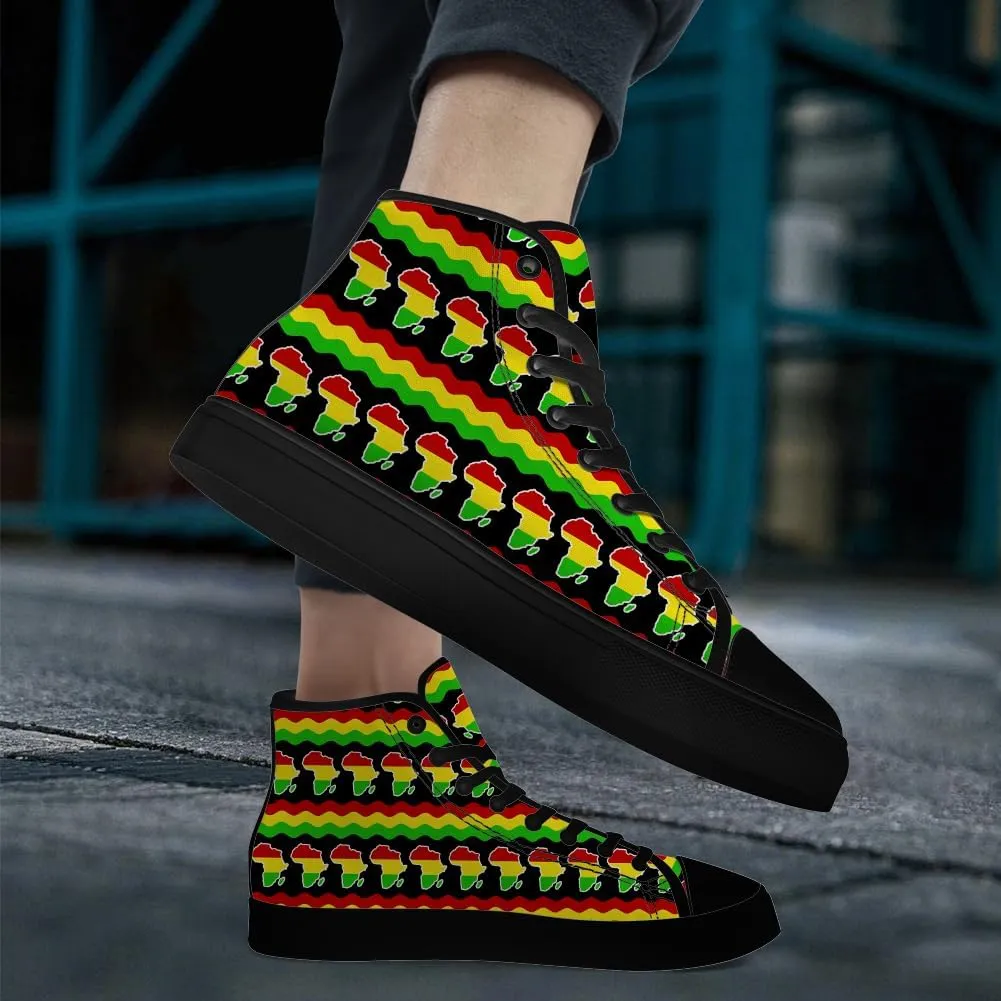 Juneteenth High Top Canvas Shoes for Men Women Pan African Flag High Top Sneakers Lace Up Casual Shoes Gifts for Dad Mom