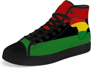 Juneteenth High Top Canvas Shoes for Men Women Pan African Flag High Top Sneakers Lace Up Casual Shoes Gifts for Dad Mom