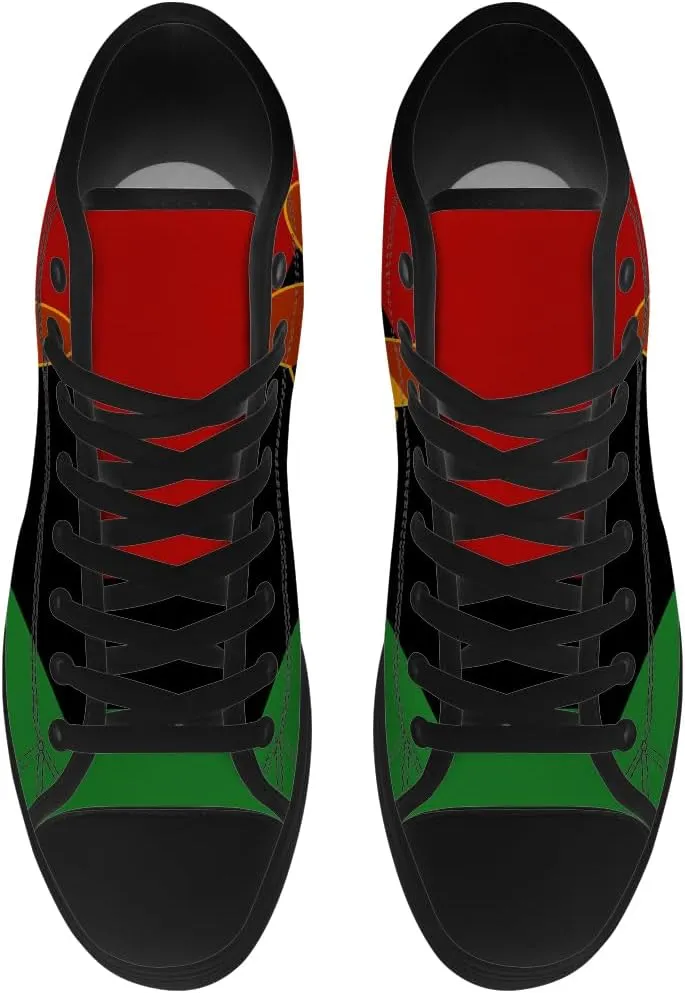 Juneteenth High Top Canvas Shoes for Men Women Pan African Flag High Top Sneakers Lace Up Casual Shoes Gifts for Dad Mom