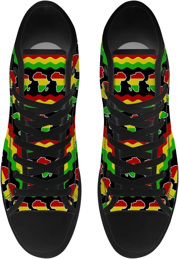 Juneteenth High Top Canvas Shoes for Men Women Pan African Flag High Top Sneakers Lace Up Casual Shoes Gifts for Dad Mom