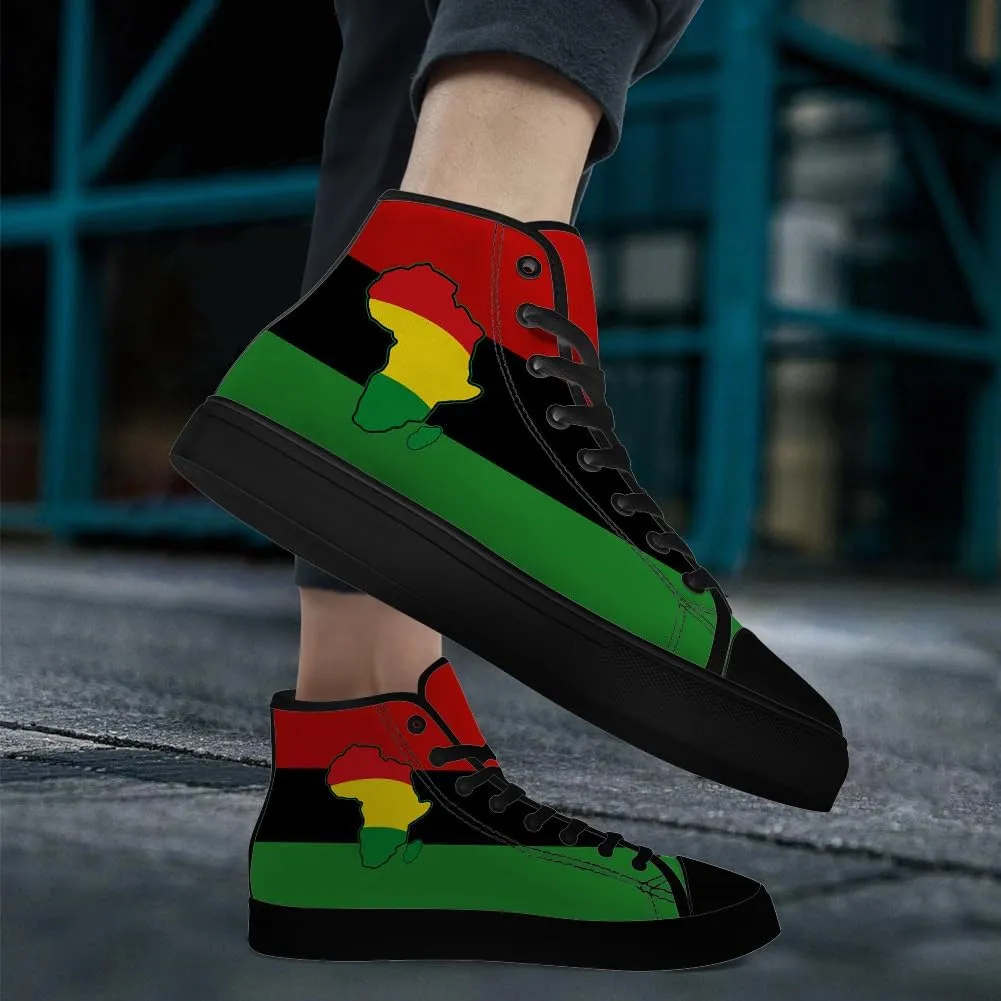 Juneteenth High Top Canvas Shoes for Men Women Pan African Flag High Top Sneakers Lace Up Casual Shoes Gifts for Dad Mom