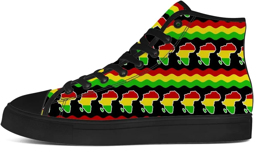 Juneteenth High Top Canvas Shoes for Men Women Pan African Flag High Top Sneakers Lace Up Casual Shoes Gifts for Dad Mom