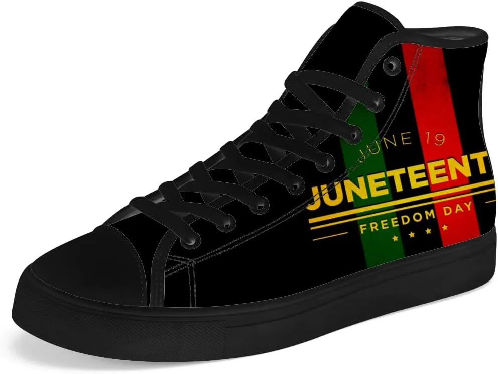 Juneteenth High Top Canvas Shoes for Men Women Pan African Flag High Top Sneakers Lace Up Casual Shoes Gifts for Dad Mom