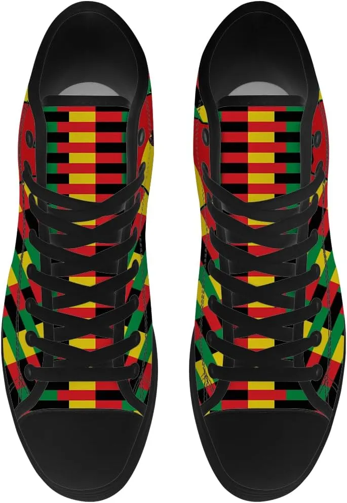 Juneteenth High Top Canvas Shoes for Men Women Pan African Flag High Top Sneakers Lace Up Casual Shoes Gifts for Dad Mom