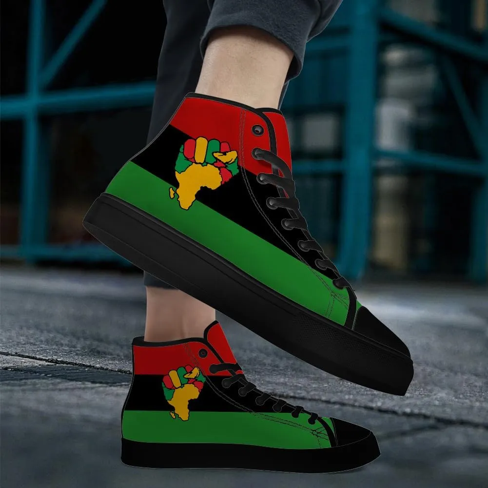 Juneteenth High Top Canvas Shoes for Men Women Pan African Flag High Top Sneakers Lace Up Casual Shoes Gifts for Dad Mom