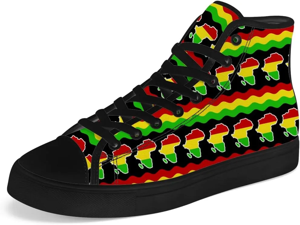 Juneteenth High Top Canvas Shoes for Men Women Pan African Flag High Top Sneakers Lace Up Casual Shoes Gifts for Dad Mom