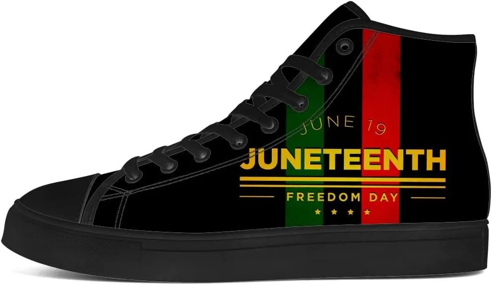 Juneteenth High Top Canvas Shoes for Men Women Pan African Flag High Top Sneakers Lace Up Casual Shoes Gifts for Dad Mom