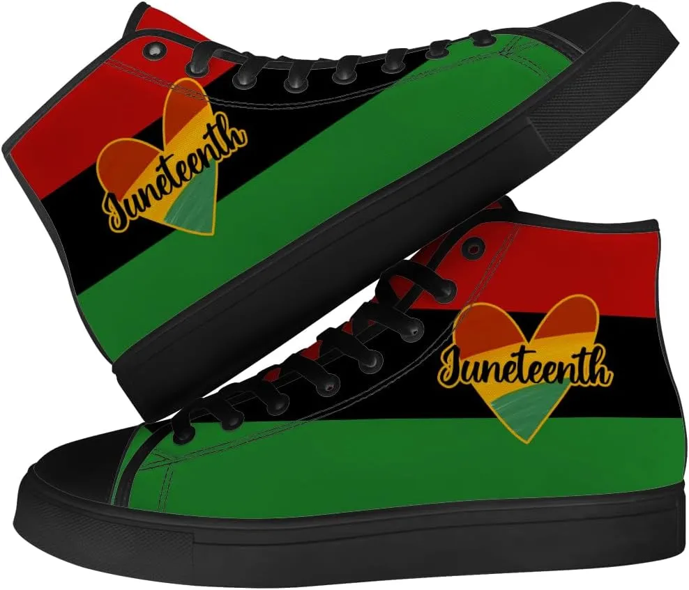 Juneteenth High Top Canvas Shoes for Men Women Pan African Flag High Top Sneakers Lace Up Casual Shoes Gifts for Dad Mom