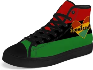 Juneteenth High Top Canvas Shoes for Men Women Pan African Flag High Top Sneakers Lace Up Casual Shoes Gifts for Dad Mom