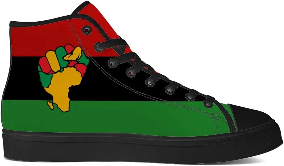 Juneteenth High Top Canvas Shoes for Men Women Pan African Flag High Top Sneakers Lace Up Casual Shoes Gifts for Dad Mom