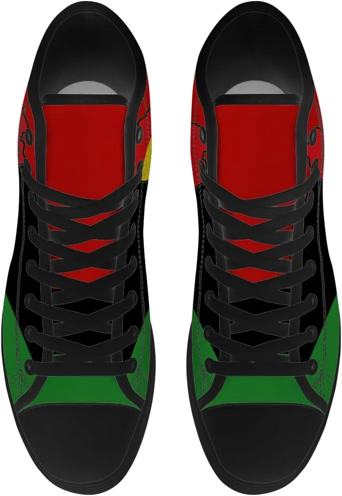 Juneteenth High Top Canvas Shoes for Men Women Pan African Flag High Top Sneakers Lace Up Casual Shoes Gifts for Dad Mom