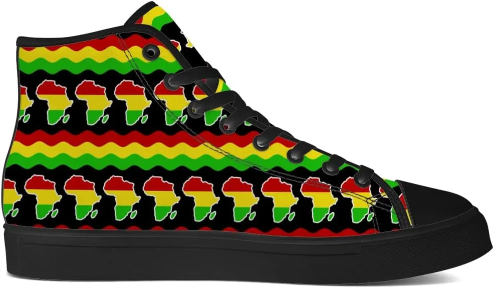 Juneteenth High Top Canvas Shoes for Men Women Pan African Flag High Top Sneakers Lace Up Casual Shoes Gifts for Dad Mom