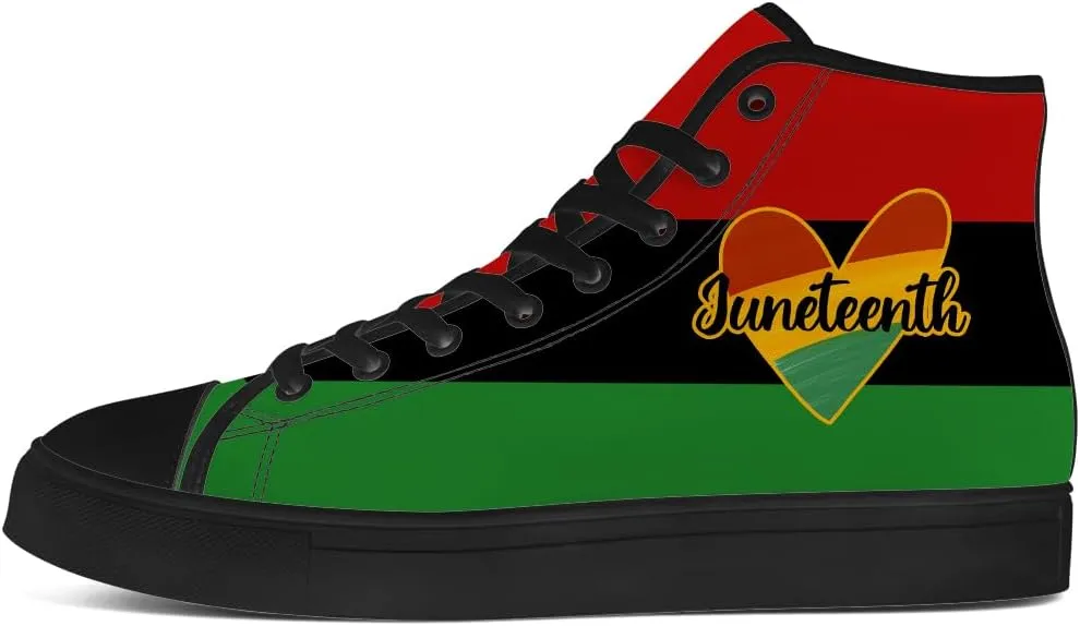 Juneteenth High Top Canvas Shoes for Men Women Pan African Flag High Top Sneakers Lace Up Casual Shoes Gifts for Dad Mom
