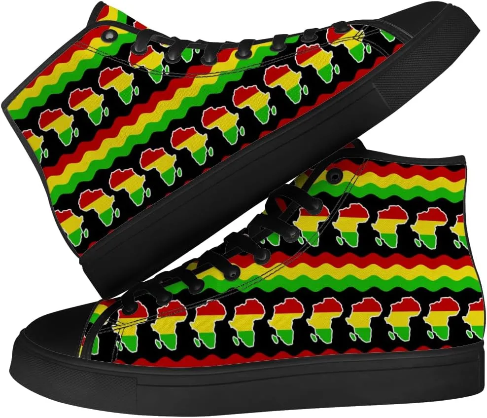 Juneteenth High Top Canvas Shoes for Men Women Pan African Flag High Top Sneakers Lace Up Casual Shoes Gifts for Dad Mom