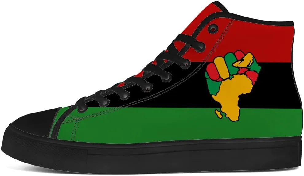 Juneteenth High Top Canvas Shoes for Men Women Pan African Flag High Top Sneakers Lace Up Casual Shoes Gifts for Dad Mom