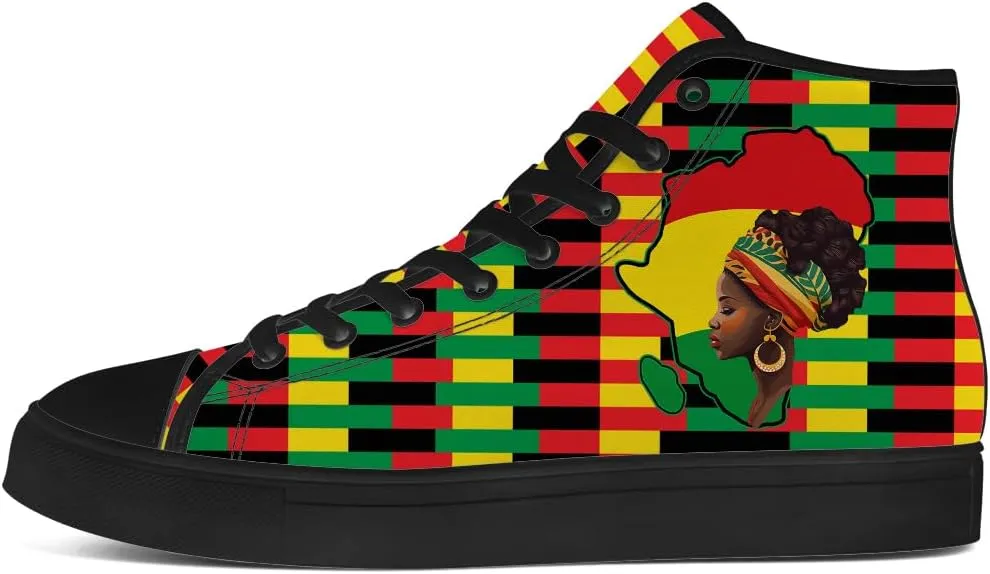 Juneteenth High Top Canvas Shoes for Men Women Pan African Flag High Top Sneakers Lace Up Casual Shoes Gifts for Dad Mom