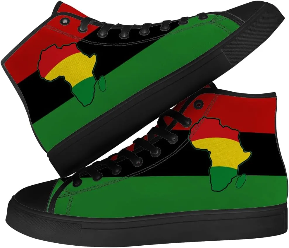 Juneteenth High Top Canvas Shoes for Men Women Pan African Flag High Top Sneakers Lace Up Casual Shoes Gifts for Dad Mom