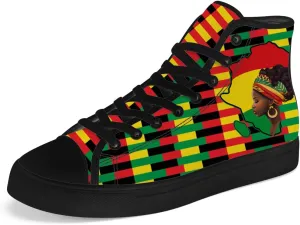 Juneteenth High Top Canvas Shoes for Men Women Pan African Flag High Top Sneakers Lace Up Casual Shoes Gifts for Dad Mom