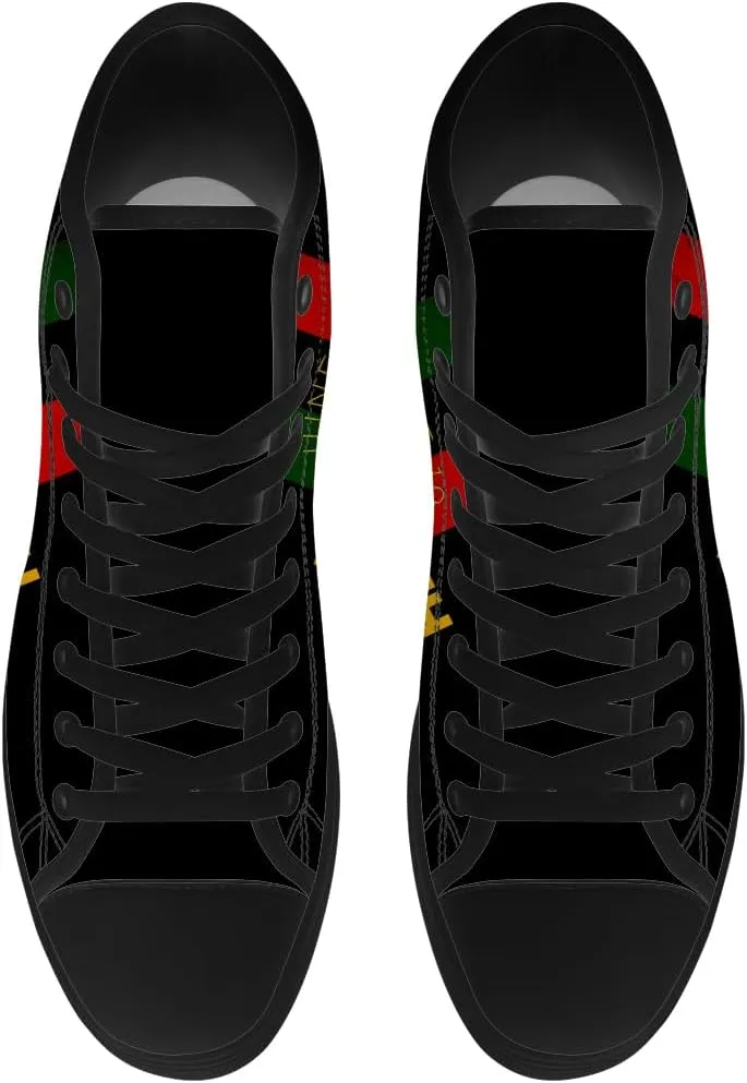 Juneteenth High Top Canvas Shoes for Men Women Pan African Flag High Top Sneakers Lace Up Casual Shoes Gifts for Dad Mom