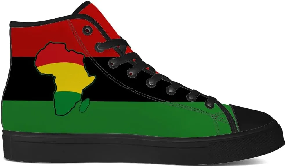 Juneteenth High Top Canvas Shoes for Men Women Pan African Flag High Top Sneakers Lace Up Casual Shoes Gifts for Dad Mom