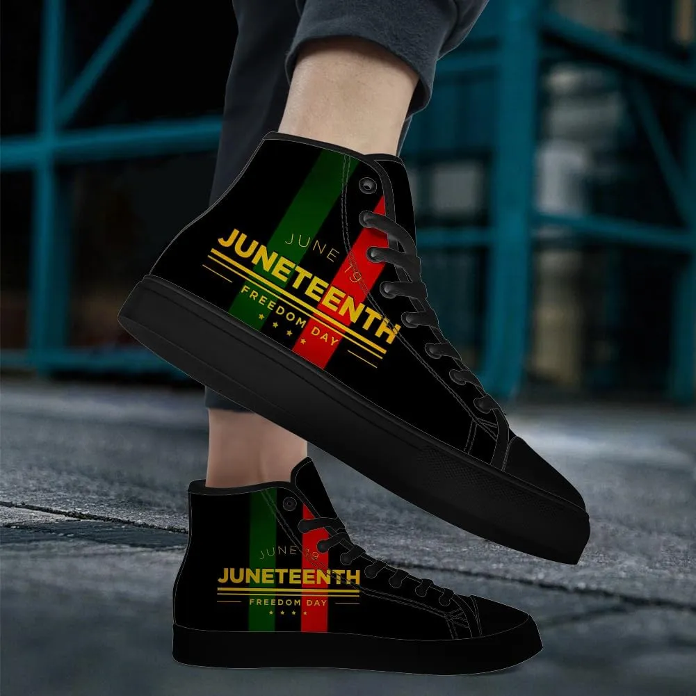Juneteenth High Top Canvas Shoes for Men Women Pan African Flag High Top Sneakers Lace Up Casual Shoes Gifts for Dad Mom