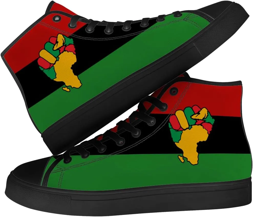 Juneteenth High Top Canvas Shoes for Men Women Pan African Flag High Top Sneakers Lace Up Casual Shoes Gifts for Dad Mom