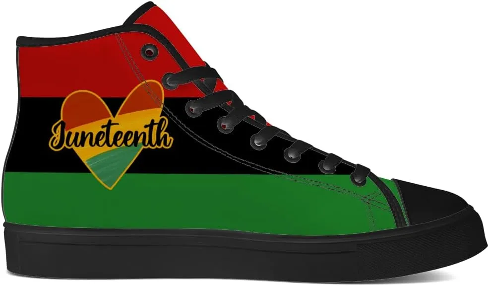 Juneteenth High Top Canvas Shoes for Men Women Pan African Flag High Top Sneakers Lace Up Casual Shoes Gifts for Dad Mom