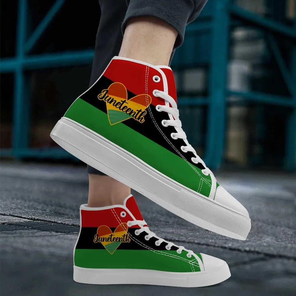 Juneteenth High Top Sneakers for Men Women Pan African Flag High Top Canvas Shoes Lace Up Casual Shoes Gifts for Boyfriend Girlfriend