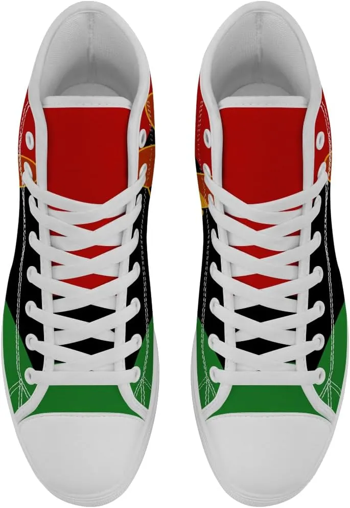 Juneteenth High Top Sneakers for Men Women Pan African Flag High Top Canvas Shoes Lace Up Casual Shoes Gifts for Boyfriend Girlfriend