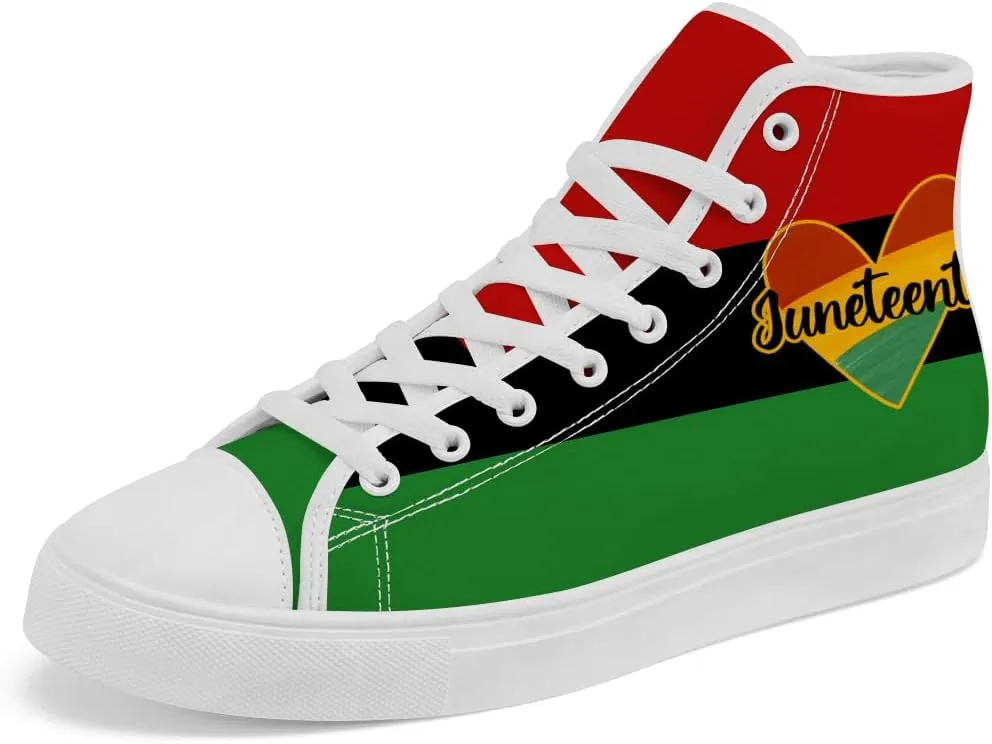 Juneteenth High Top Sneakers for Men Women Pan African Flag High Top Canvas Shoes Lace Up Casual Shoes Gifts for Boyfriend Girlfriend
