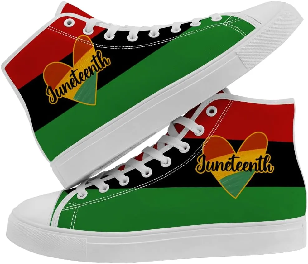 Juneteenth High Top Sneakers for Men Women Pan African Flag High Top Canvas Shoes Lace Up Casual Shoes Gifts for Boyfriend Girlfriend