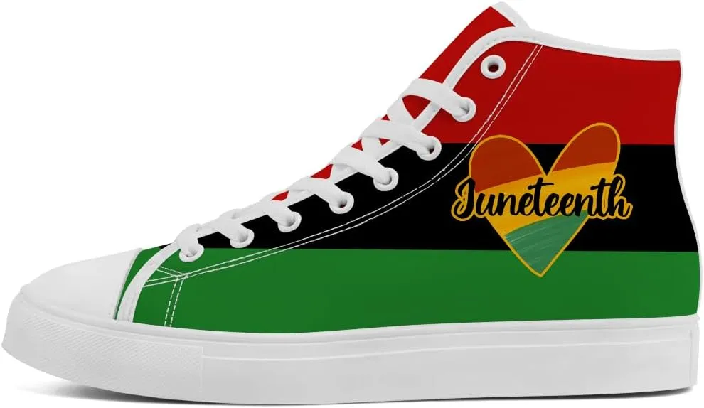 Juneteenth High Top Sneakers for Men Women Pan African Flag High Top Canvas Shoes Lace Up Casual Shoes Gifts for Boyfriend Girlfriend