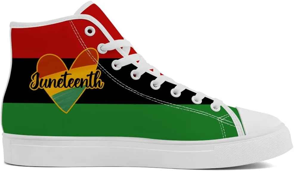 Juneteenth High Top Sneakers for Men Women Pan African Flag High Top Canvas Shoes Lace Up Casual Shoes Gifts for Boyfriend Girlfriend