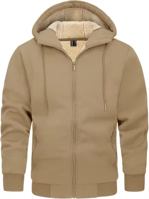 KEFITEVD Men's Hoodie Sweatshirt Winter Heavyweight Fleece Sherpa Lined Warm Jacket Full Zip Windproof Work Casual Jacket