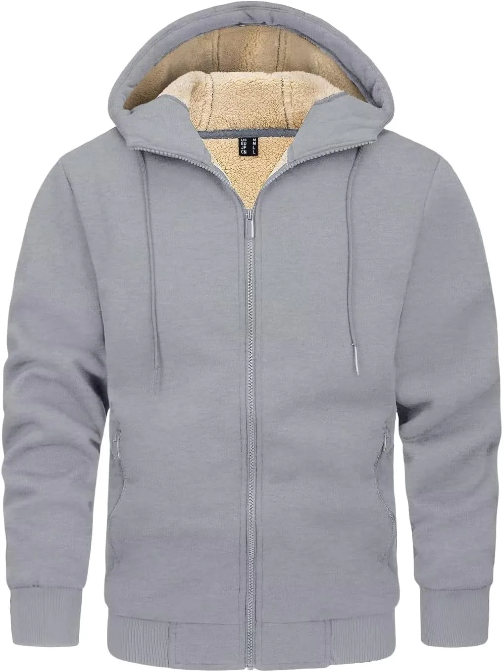 KEFITEVD Men's Hoodie Sweatshirt Winter Heavyweight Fleece Sherpa Lined Warm Jacket Full Zip Windproof Work Casual Jacket