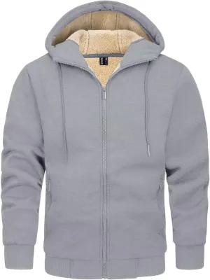 KEFITEVD Men's Hoodie Sweatshirt Winter Heavyweight Fleece Sherpa Lined Warm Jacket Full Zip Windproof Work Casual Jacket