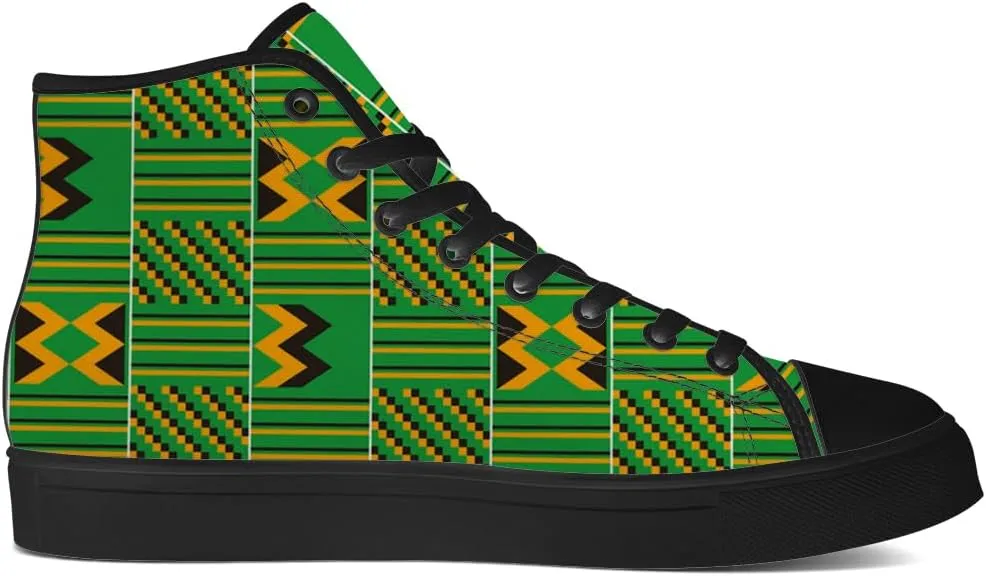 Kente High Top Canvas Shoes for Men Women African High Top Sneakers Lace Up Casual Shoes Gifts for Dad Mom