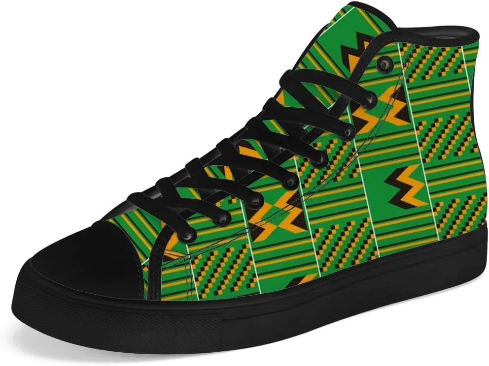 Kente High Top Canvas Shoes for Men Women African High Top Sneakers Lace Up Casual Shoes Gifts for Dad Mom