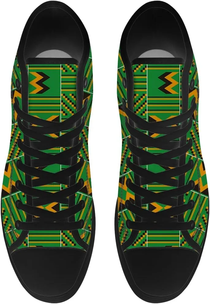 Kente High Top Canvas Shoes for Men Women African High Top Sneakers Lace Up Casual Shoes Gifts for Dad Mom