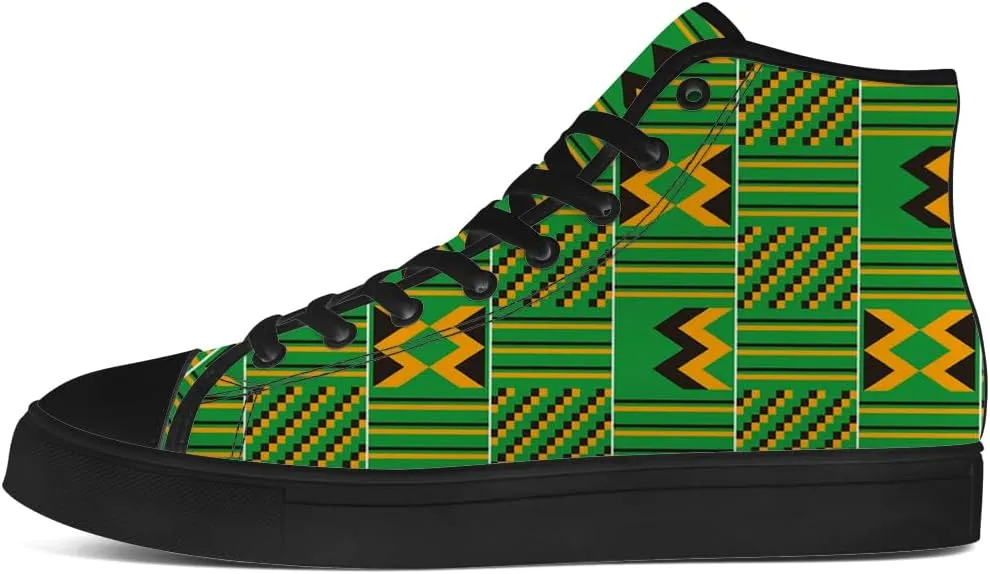 Kente High Top Canvas Shoes for Men Women African High Top Sneakers Lace Up Casual Shoes Gifts for Dad Mom