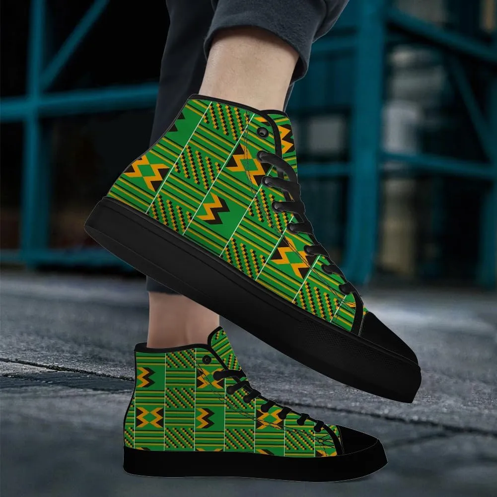 Kente High Top Canvas Shoes for Men Women African High Top Sneakers Lace Up Casual Shoes Gifts for Dad Mom