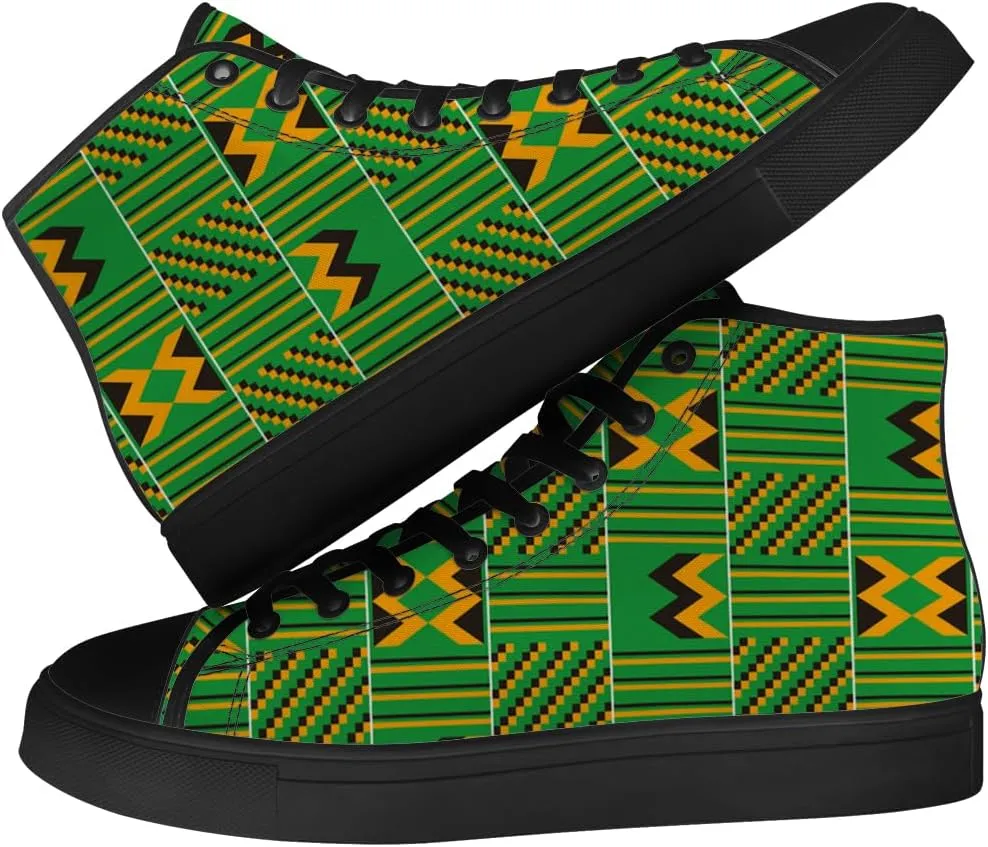 Kente High Top Canvas Shoes for Men Women African High Top Sneakers Lace Up Casual Shoes Gifts for Dad Mom