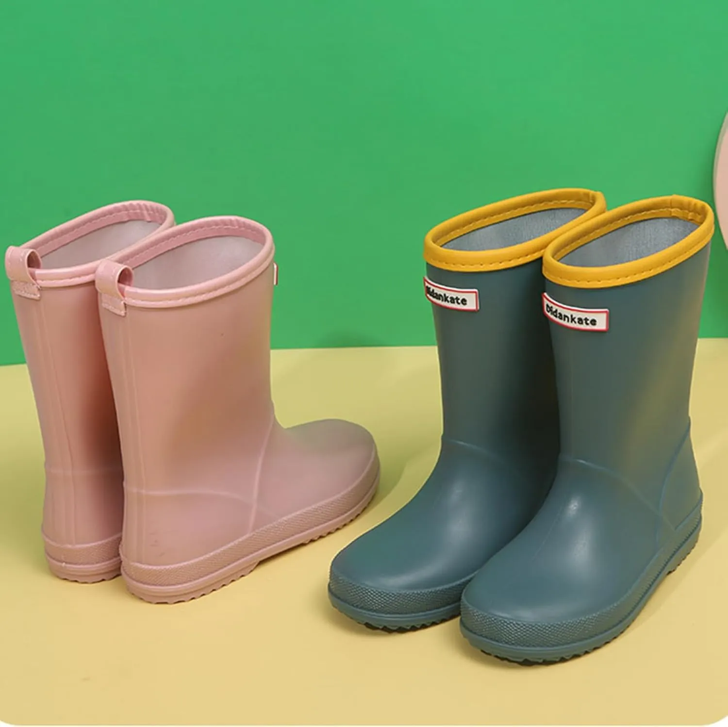 Kids Rain Boots Boys Girls Solid Color Simple Waterproof Anti-Slip Unisex Lightweight Mid-calf Boots Rainboot Shoes
