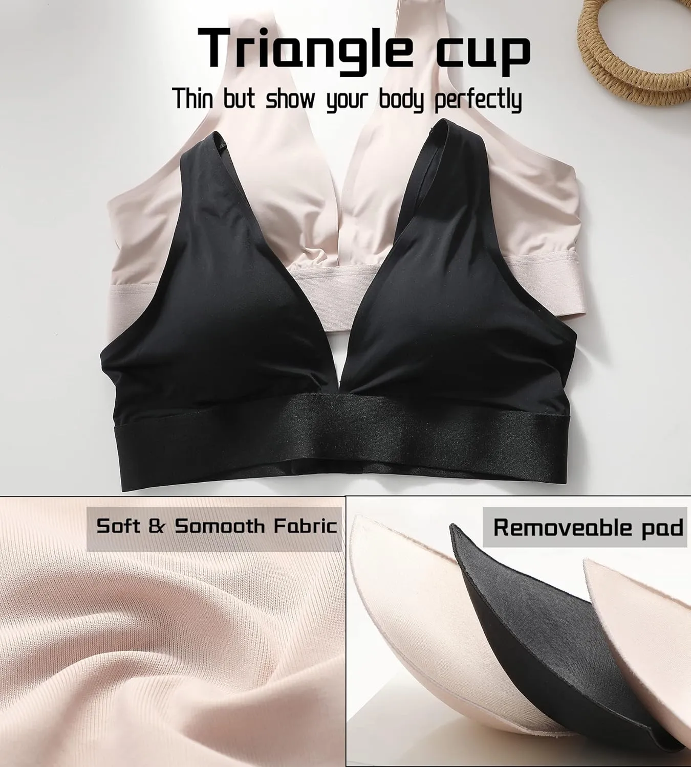 Knowyou Women's Seamless Plunge Bra Deep V-Neck Wireless Comfort Bra Unlined Triangle Sporty Bras Bralettes for Ladies