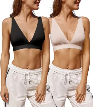 Knowyou Women's Seamless Plunge Bra Deep V-Neck Wireless Comfort Bra Unlined Triangle Sporty Bras Bralettes for Ladies