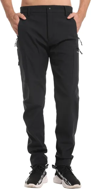 KUTOOK Men's Fleece Lined Softshell Pants Winter Warm Waterproof Windproof Hiking Running Workout with Zipper Pockets S-3XL
