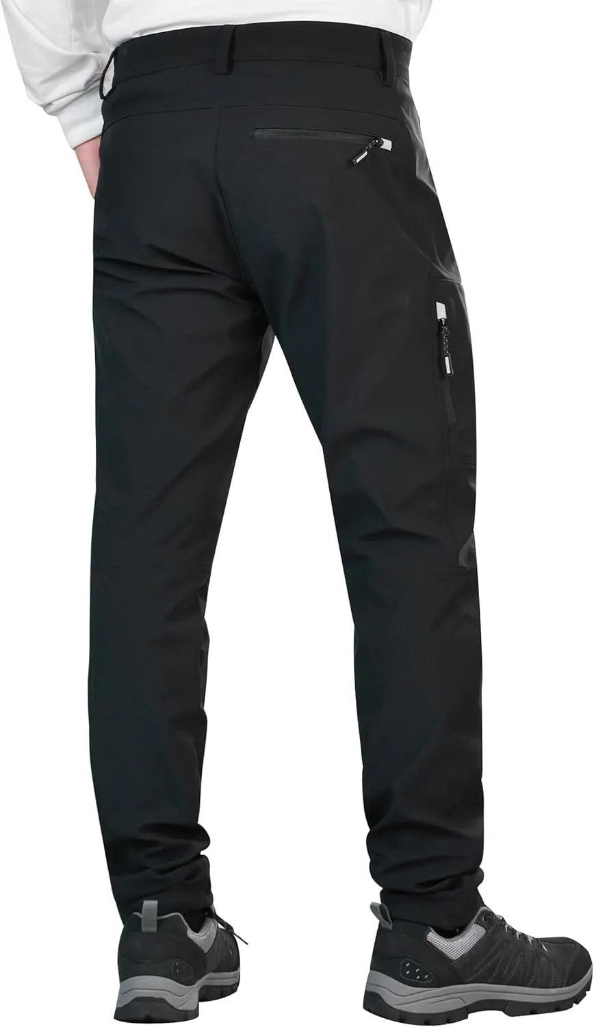 KUTOOK Men's Fleece Lined Softshell Pants Winter Warm Waterproof Windproof Hiking Running Workout with Zipper Pockets S-3XL