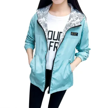 Ladies Long Sleeves Fashion Solid Reversible Windbreaker Zipper Hooded Casual Jacket Outerwear Women's Anoraks 2023