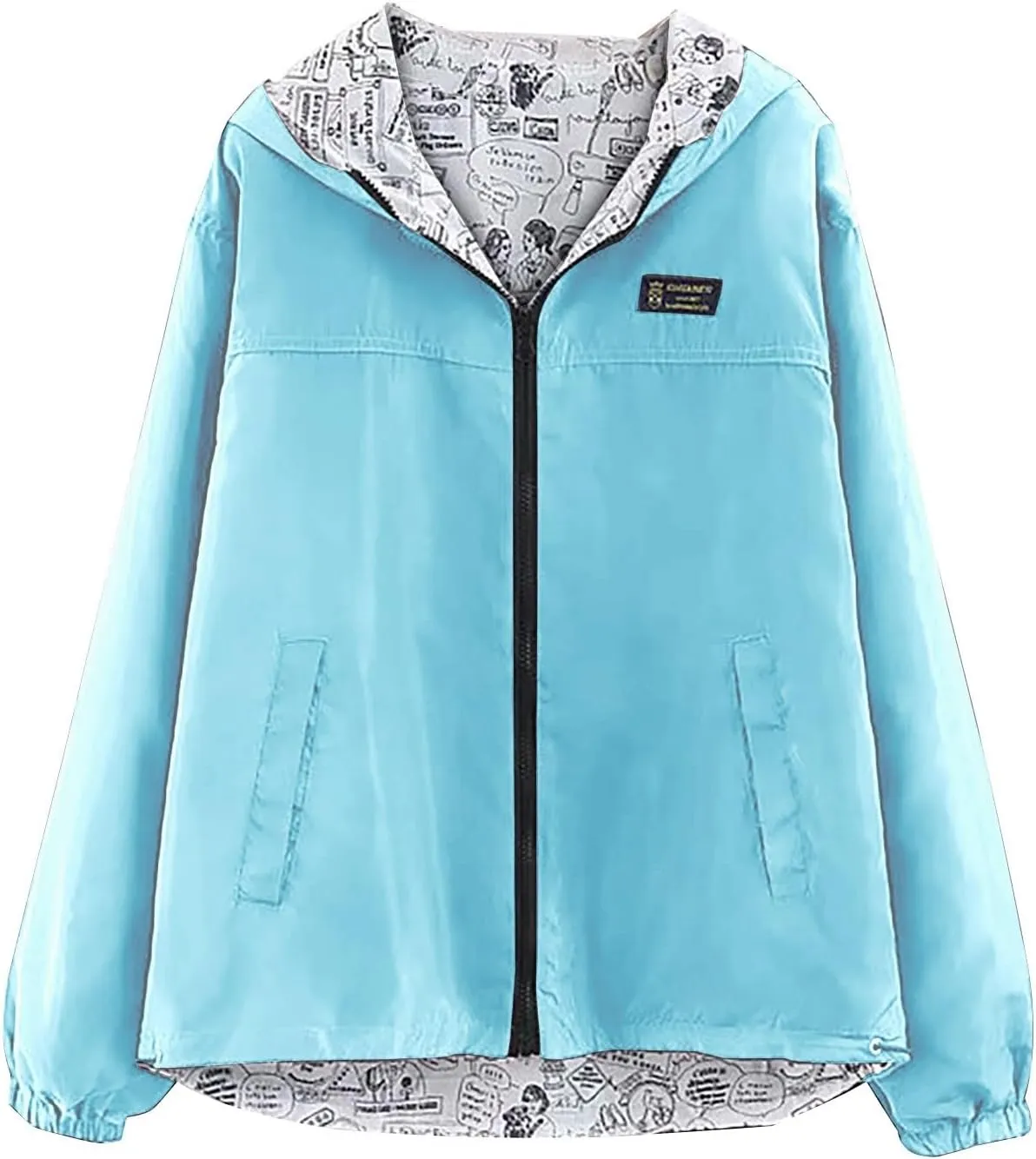 Ladies Long Sleeves Fashion Solid Reversible Windbreaker Zipper Hooded Casual Jacket Outerwear Women's Anoraks 2023