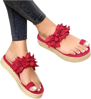 Ladies Orthopedic Platform Sandal Closed Toe Vintage Anti-Slip Sandals Comfy Chic Slope Wedge Platform Sandals Arch Support Slipper Sandals,Red,US8/EU40